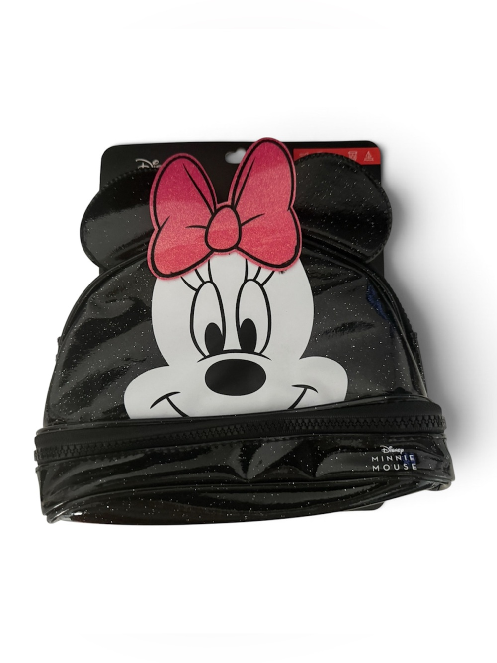 Disney Minnie Mouse Black Glitter Pouch with Pink Bow Accent